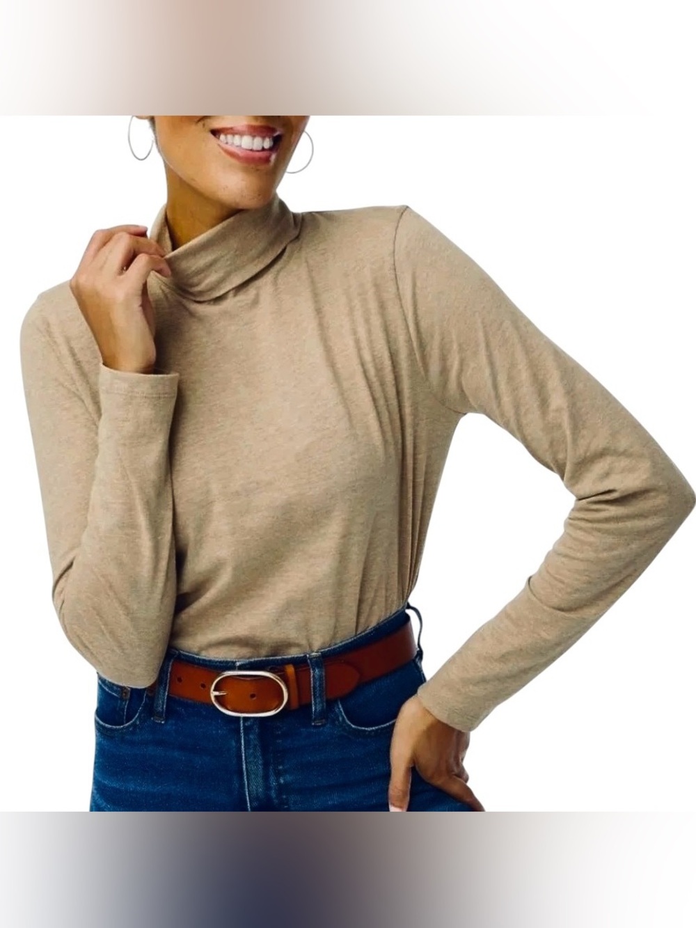 J Crew Cotton Blend Long Sleeve Tissue Turtleneck Heather Light Brown BB749 2X